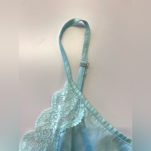 Max & Moi Paris Aqua Blue Lace Trim Silk Babydoll Camisole Tank Top Y2K Style - Picture 4 of 8